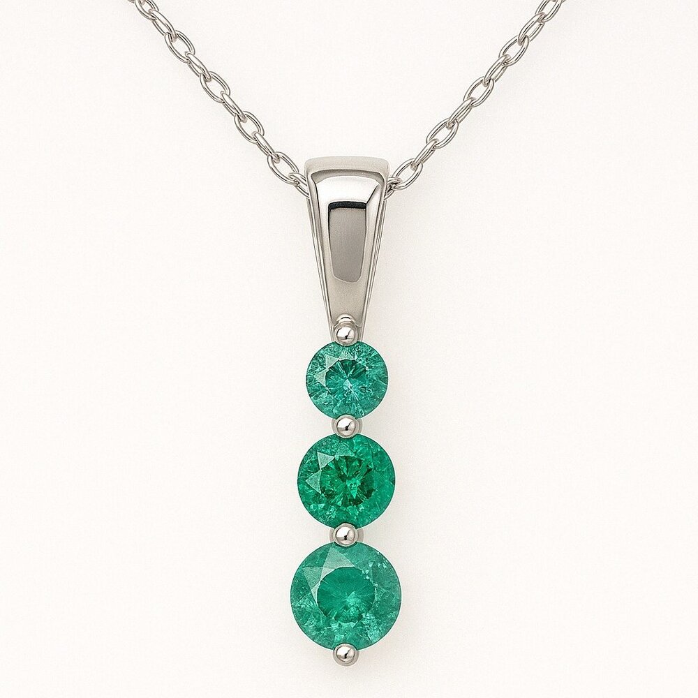 AIG Certified 0.65ct Natural Emerald Pendant - 14K White Gold